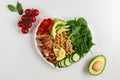 Dietary salad with chicken, avocado, cucumber, tomato and spinach Royalty Free Stock Photo