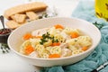 Dietary soup with turkey or chicken fillet with pasta
