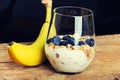 Dietetic breakfast - fruits, yoghurt and muesli Royalty Free Stock Photo