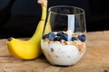 Dietetic breakfast - fruits, yoghurt and muesli Royalty Free Stock Photo