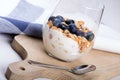 Dietetic breakfast - yoghurt with muesli and huckleberries Royalty Free Stock Photo