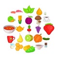 Dietetic icons set, cartoon style