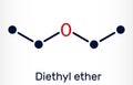 Diethyl ether, ethyl ether molecule. It is an ether in which the oxygen atom is linked to two ethyl groups. Skeletal chemical Royalty Free Stock Photo