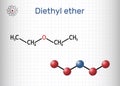 Diethyl ether, ethyl ether molecule. It is an ether in which the oxygen atom is linked to two ethyl groups. Structural chemical Royalty Free Stock Photo