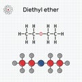 Diethyl ether, ethyl ether molecule. It is an ether in which the oxygen atom is linked to two ethyl groups. Structural chemical