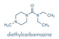 Diethylcarbamazine anthelmintic drug molecule. Skeletal formula.