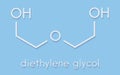 Diethylene glycol chemical solvent molecule. Highly toxic. Used as adulterant in wine, syrups and counterfeit drugs. Skeletal.