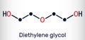 Diethylene glycol, DEG molecule. It is diol, solvent. Skeletal chemical formula. Vector illustration