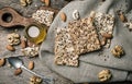 Dietic cookies honey and nuts on rustic table