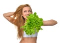 Dieting concept Beautiful Young Woman on diet with healthy food