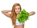 Dieting concept Beautiful Young Woman on diet with healthy food Royalty Free Stock Photo