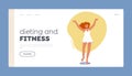 Dieting And Fitness Landing Page Template. Happy Young Girl Standing On Scales Express Positive Emotions. Body Health