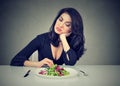 Dieting habits changes. Woman hates vegetarian diet Royalty Free Stock Photo