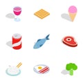 Dieting meal icons, isometric 3d style
