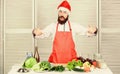 Dieting organic food. Healthy food cooking. Mature hipster with beard. Happy bearded man. chef recipe. Vegetarian salad