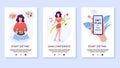 Dieting and weight loss mobile website vector template. Healthy eating cellphone web page interface with walkthrough Royalty Free Stock Photo