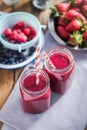 Dieting and well being concept, berry smoothie in jar Royalty Free Stock Photo