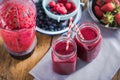 Dieting and well being concept, berry smoothie in jar Royalty Free Stock Photo