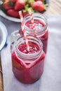 Dieting and well being concept, berry smoothie in jar Royalty Free Stock Photo