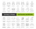 Dietology and nutrition line icon set in vector, weight problem illustration. obesity and overeating, malnutrition and