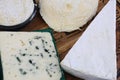 Diferent types of frenc cheese as brie, roquefort saint felicien and saint marcellin