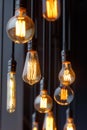 Diferent vintage tungsten filament lamps hanging from the ceiling Royalty Free Stock Photo