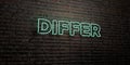 DIFFER -Realistic Neon Sign on Brick Wall background - 3D rendered royalty free stock image