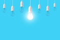 Difference light bulb on blue background. concept of new ideas