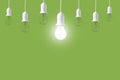 Difference light bulb on green background. concept of new ideas