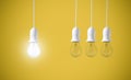 Difference light bulb on yellow background. concept of new ideas Royalty Free Stock Photo