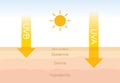 The difference of radiation 2 types in sunlight with skin.