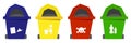 Difference types of trash bins. Garbage containers. Waste type. Organic, paper, hazardous, plastic icon.