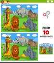 differences activity puzzle with cartoon wild animals group Royalty Free Stock Photo