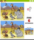 Differences educational game with comic wild animals