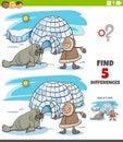 Differences educational task for kids with eskimo and igloo and walrus