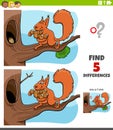 Differences educational task for kids with squirrel and acorns