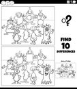 differences game with cartoon aliens or monsters coloring page Royalty Free Stock Photo