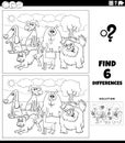 Differences game with cartoon dogs coloring book page Royalty Free Stock Photo