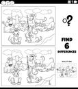 Differences game with cartoon dogs coloring book page Royalty Free Stock Photo