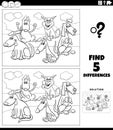 Differences game with cartoon funny dogs coloring page Royalty Free Stock Photo