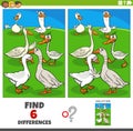 Differences game with cartoon geese farm animal characters Royalty Free Stock Photo