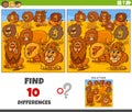 differences game with cartoon lions wild animal characters