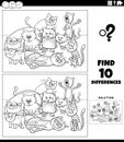 differences game with cats characters coloring page