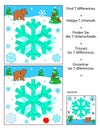 Differences game with little bear cub and big ornate snowflake. Answer included.