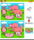Differences game with pigs animal characters