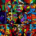 Different abstract mosaic faces. Ethnic diversity of nationalities. AI generative