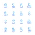 Different age and gender groups gradient linear vector icons set