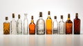 Different alcoholic bottles isolated on white created with Generative AI