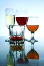 Different Alcoholic Drinks in glass and goblets Royalty Free Stock Photo