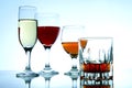 Different Alcoholic Drinks in glass and goblets Royalty Free Stock Photo